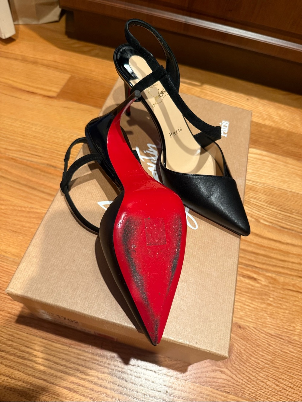 Christian Louboutin Black Pointed-Toe Slingback Heels - Picture 4 of 4